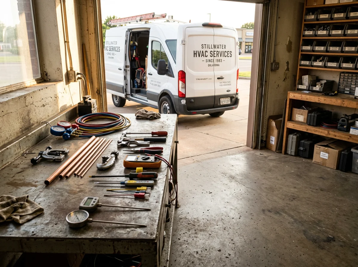 HVAC technician tools and equipment ready for service calls, representing professional heating and cooling expertise.