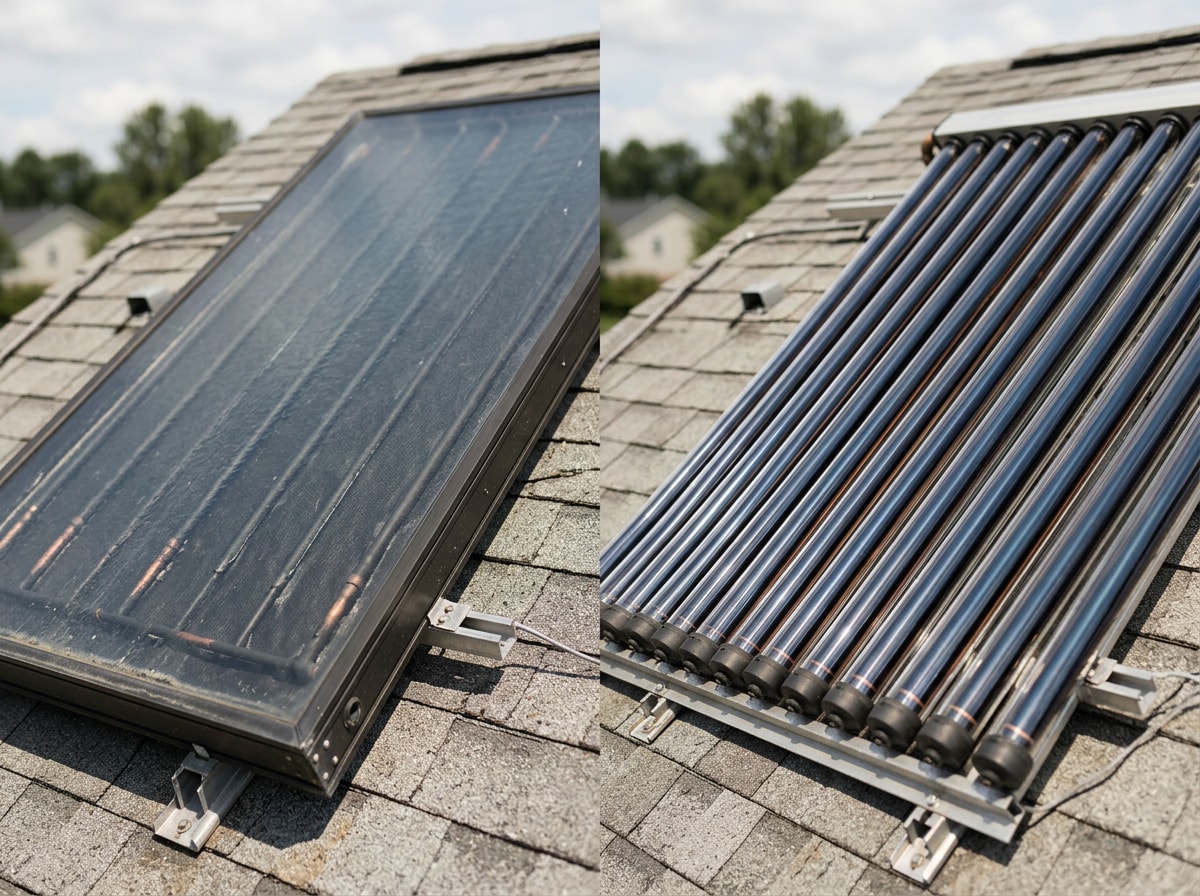 Side-by-side comparison of a flat-plate solar collector and an evacuated-tube solar collector